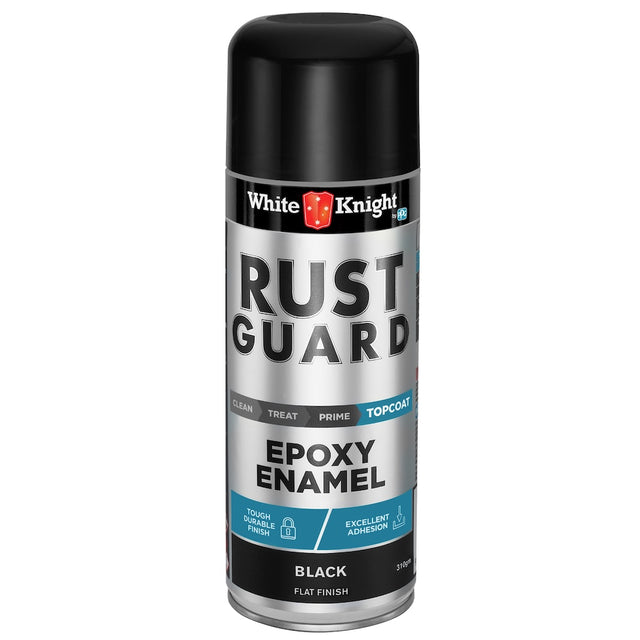 White Knight Rust Guard Epoxy Enamel Spray Paint Flat Black 310g