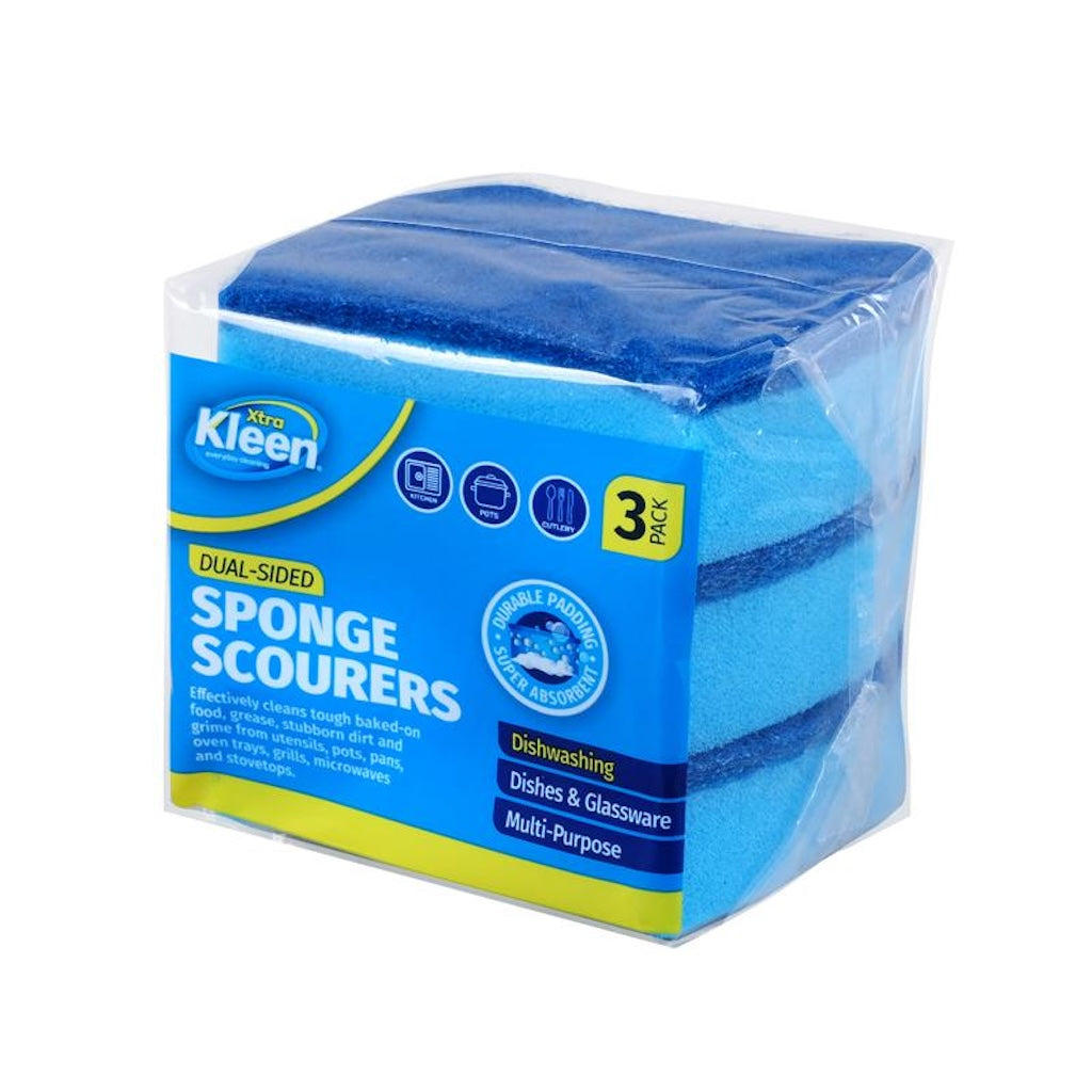 Dual Sided Sponge Scourers 3x8x10cm 3Pcs