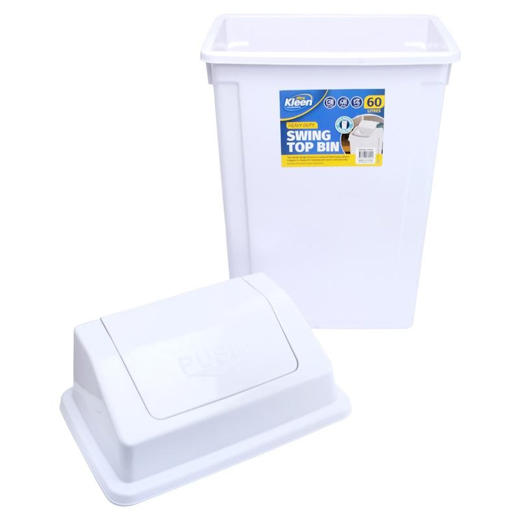 Xtra Kleen Heavy Duty Swing Top Bin White 60L