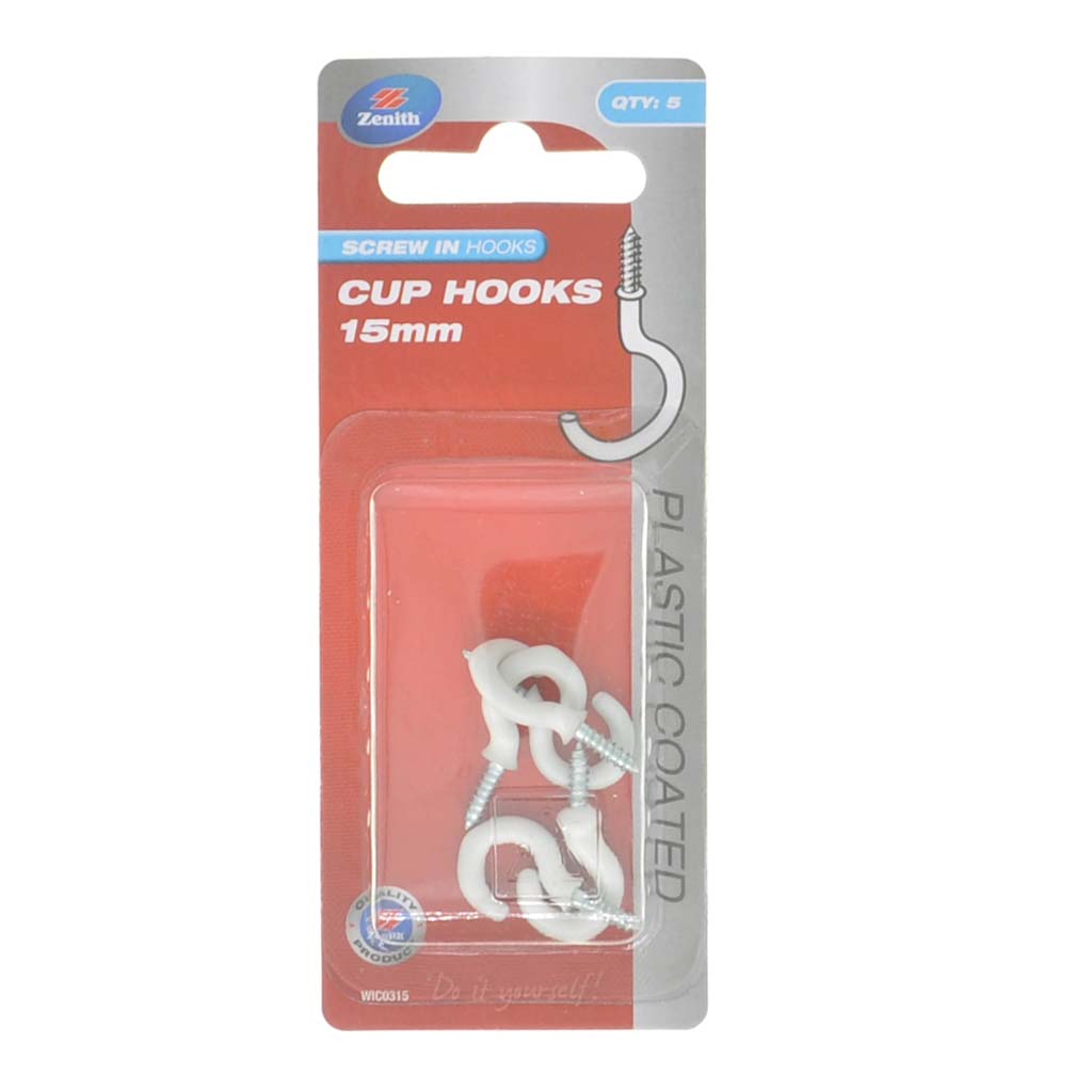 ZENITH Cup Hooks 2.2x15mm White Plastic WIC0315