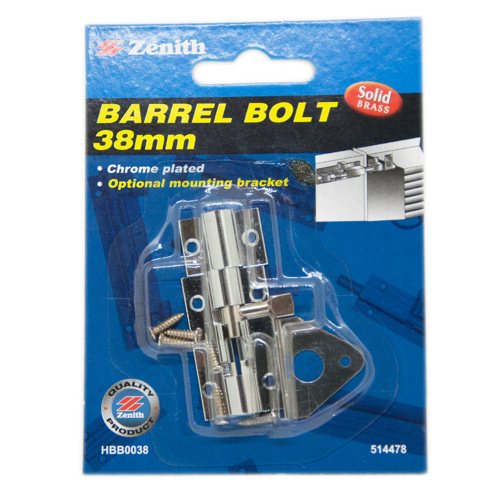 Zenith Barrel Bolt 38mm Solid Brass Chrome Plated HBB0038