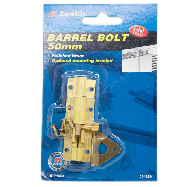 Zenith Barrel Bolt 50mm Solid Brass Polished Brass HBP1050