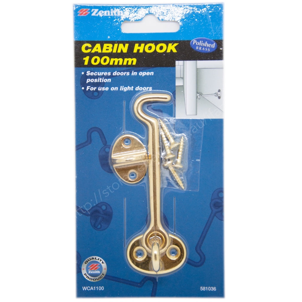 Zenith Cabin Hook 100mm Polished Brass WCA1100