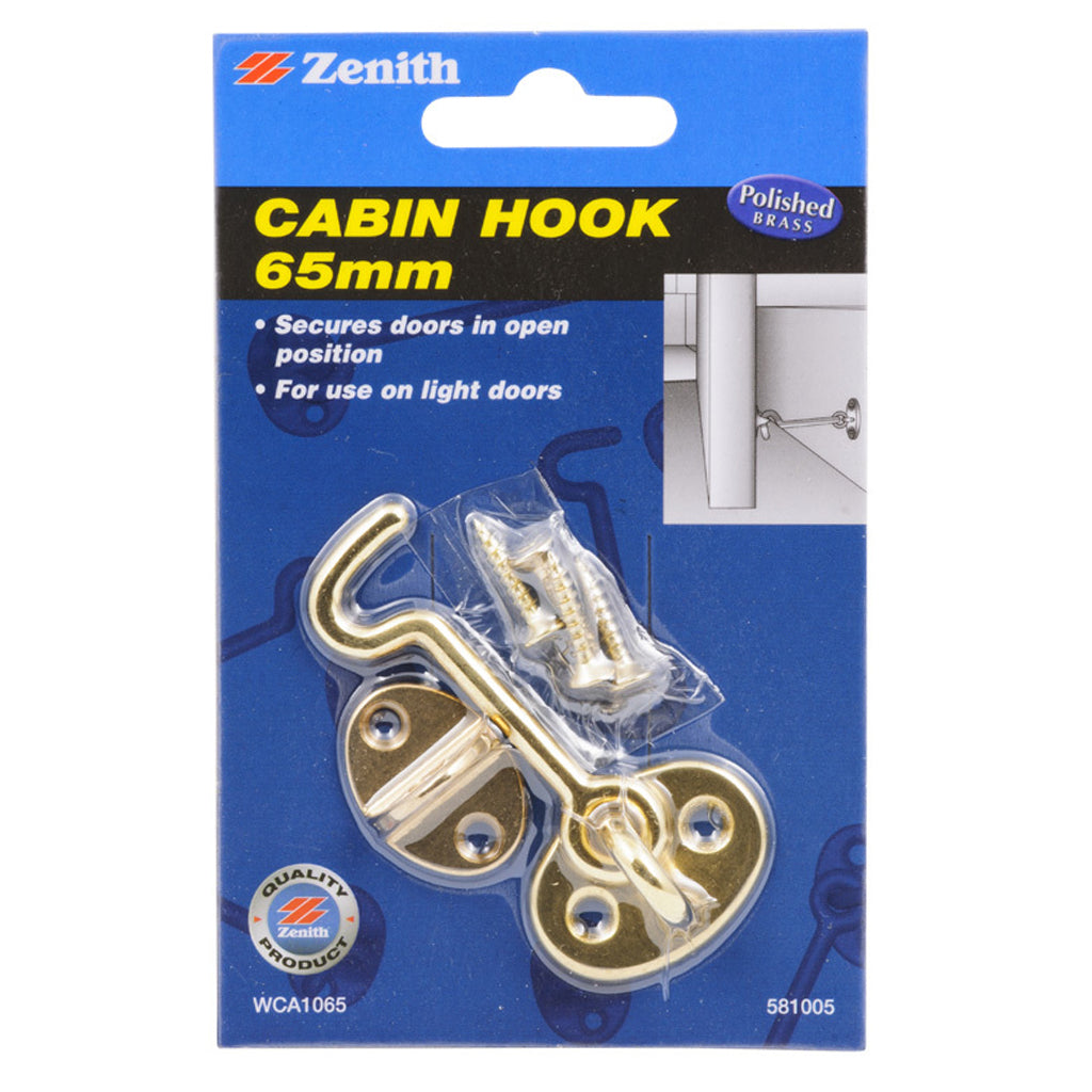 Zenith Cabin Hook 65mm Polished Brass WCA1065