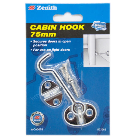 Zenith Cabin Hook 75mm Chrome Plated WCA0075