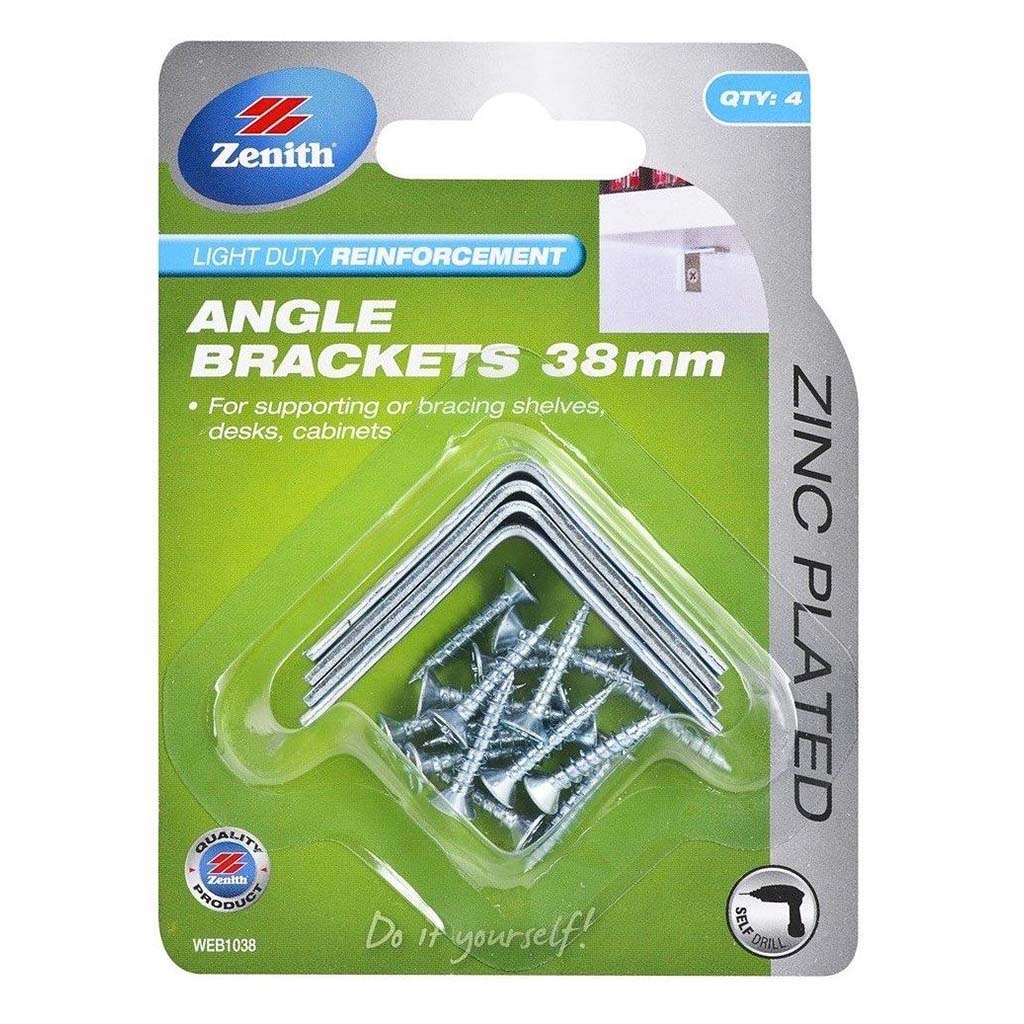 Zenith Light Duty Reinforcement Angle Brackets Zinc 13mmX38mm WEB1038