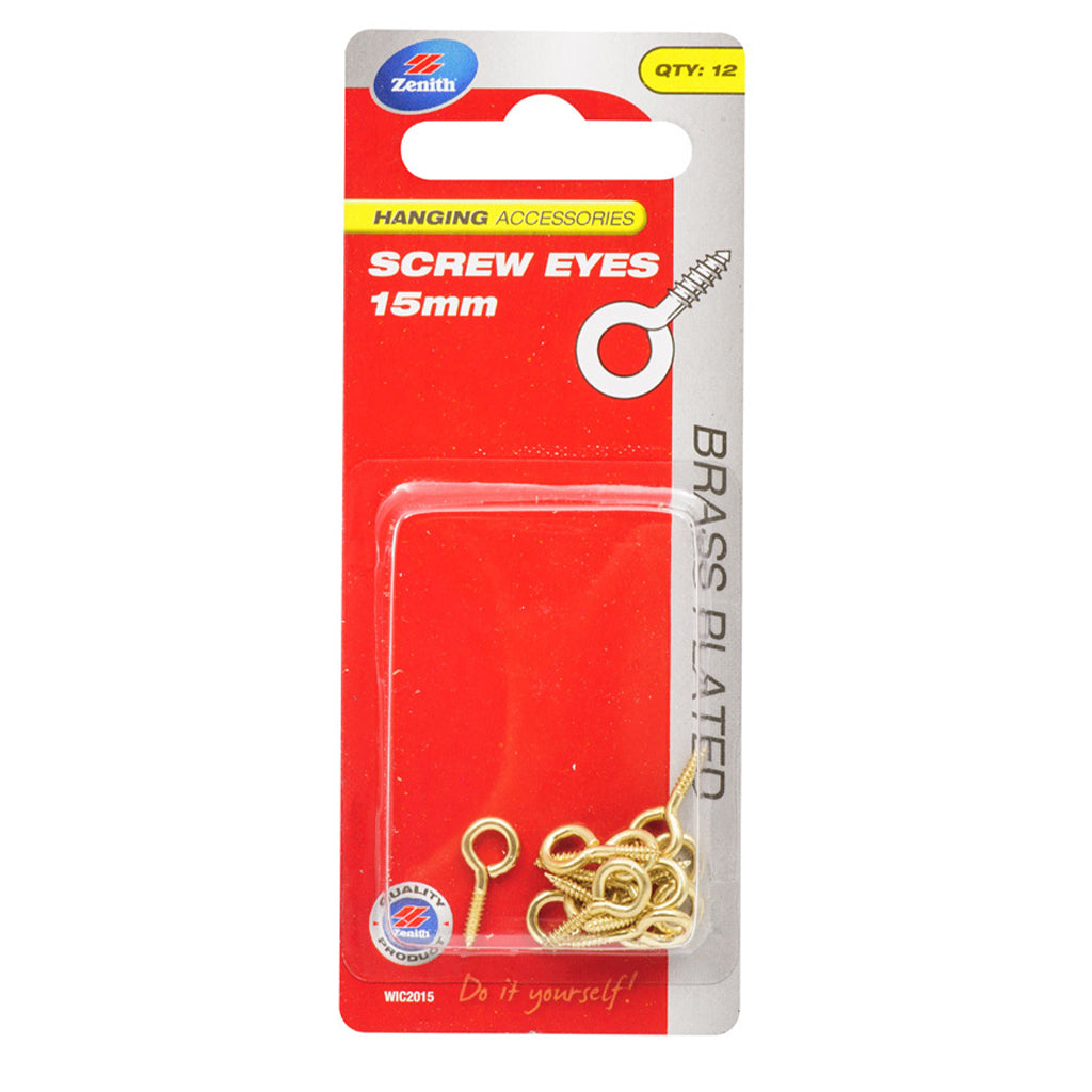 Zenith Screw Eyes 15X1.6mm Brass Plated 12Pcs WIC2015