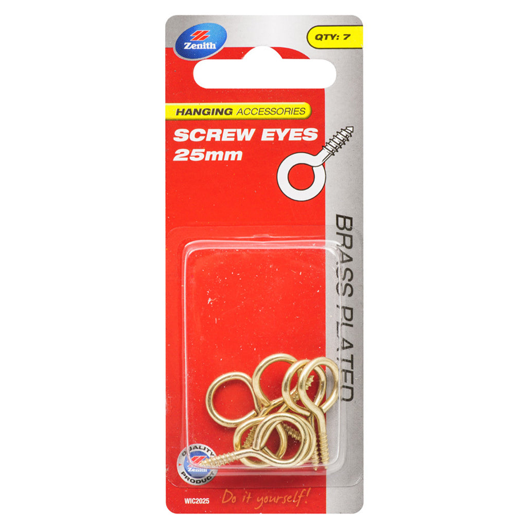 Zenith Screw Eyes 25X2.0mm Brass Plated 7Pcs WIC2050