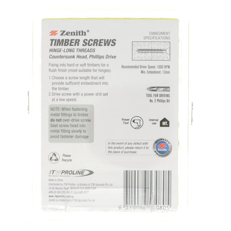 Zenith Timber Screws Countersunk Brass Plated 4Gx16mm CWL3016