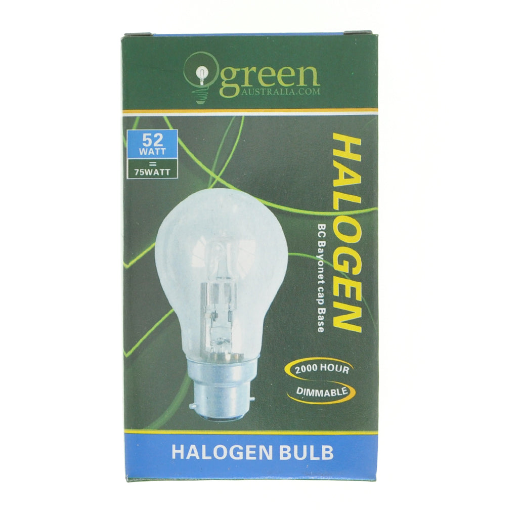 green Australia GLS Halogen Light Bulb B22 240V 52W Clear LP/BC52W