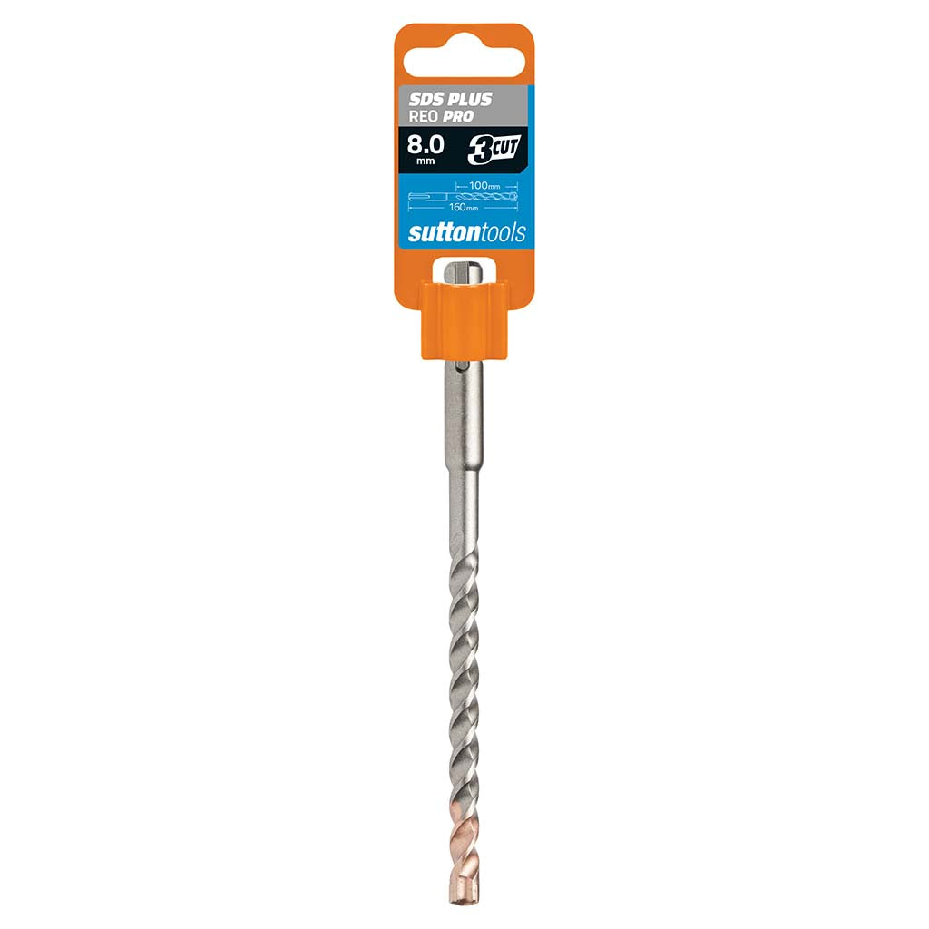 suttontools Masonry SDS Plus Reo Pro 3 Cut Drill Bit 8x160mm D6230800