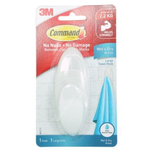 3M COMMAND Damage-Free Hanging Wet & Dry Large Towel Hook 1pk WET17 - Double Bay Hardware