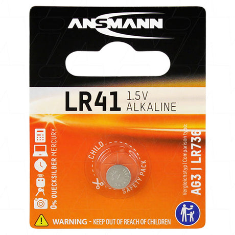 ANSMANN Alkaline Button Cell Battery 1.5V 30mAh LR41