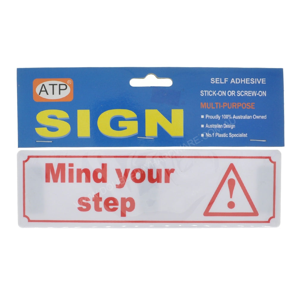 ATP Plastic Self Adhesive Sign Mind Your Step 200x60x2mm