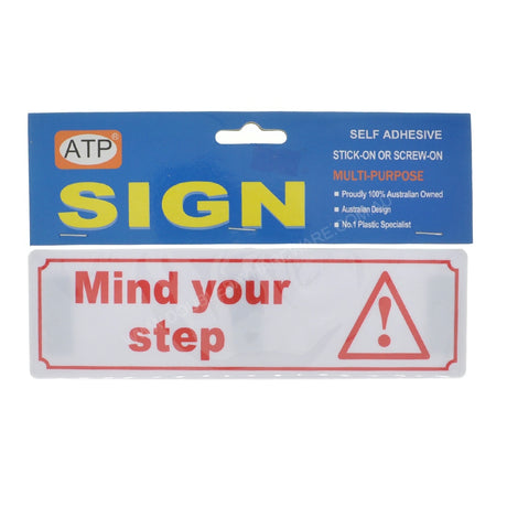 ATP Plastic Self Adhesive Sign Mind Your Step 200x60x2mm