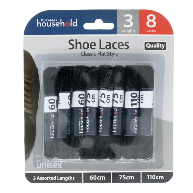 DURAMAX Flat Shoe Laces Black 60cm, 75cm, 110cm HOM-725