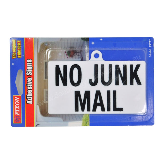 FIXON Plastic Self Adhesive Sign NO JUNK MAIL 115x63x4mm