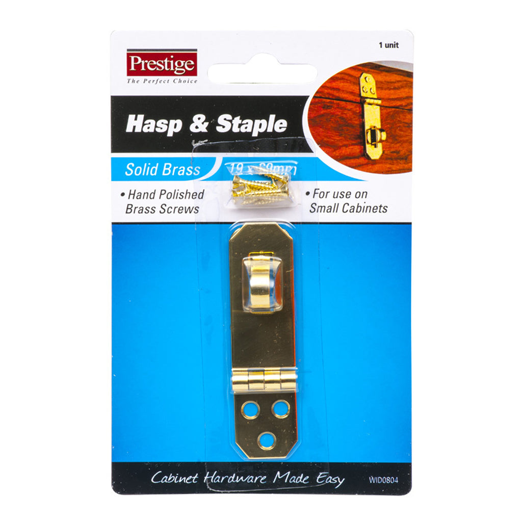 Prestige Hasp & Staple Polished Brass 75x19mm WID0804