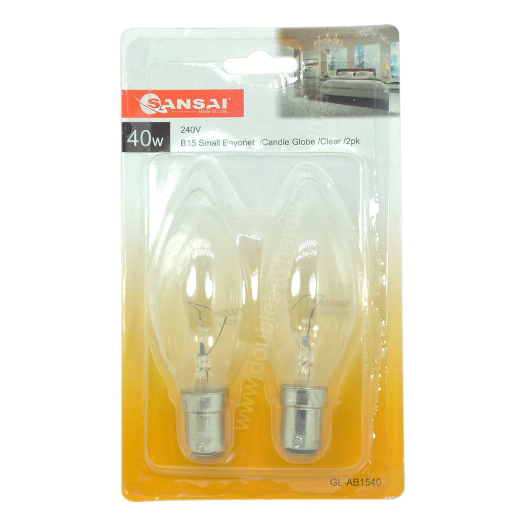 SANSAI Candle Incandescent Light Bulb B15 240V 40W Clear GL-AB1540