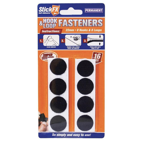 StickFX Hook and Loop Fasteners 22mm Black Dot 16pcs HAR-208