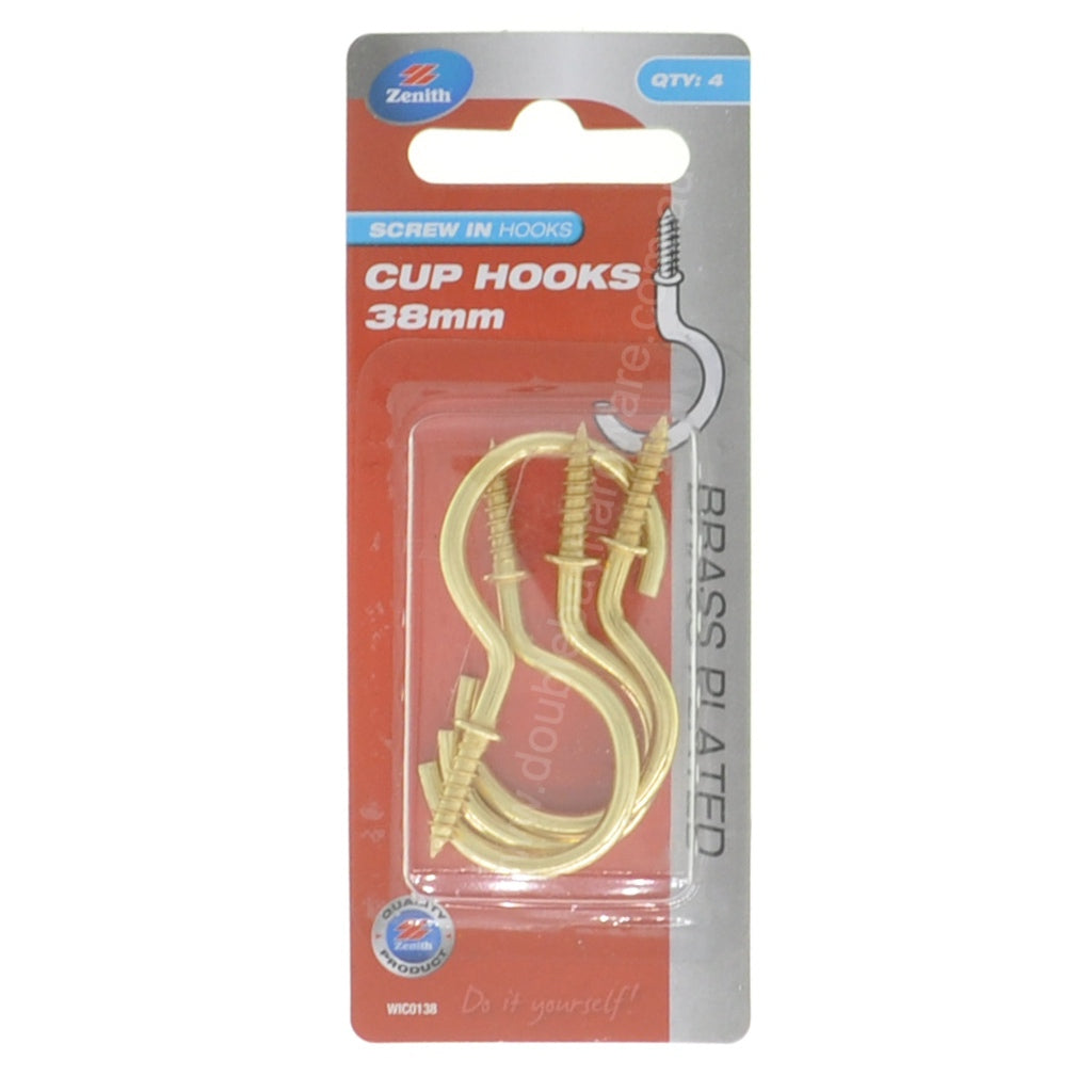 Zenith Cup Hooks 3.3x38mm Brass Plated WIC0138