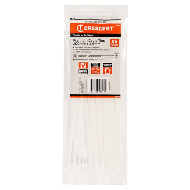 CRESCENT Cable Ties 200x4.6mm Natural 25Pk WN825 - Double Bay Hardware