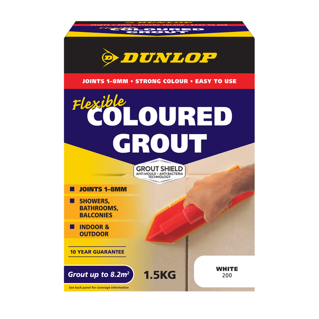 DUNLOP Flexible Coloured Grout 1.5Kg White Grout Up To 8.2m² #200 - Double Bay Hardware