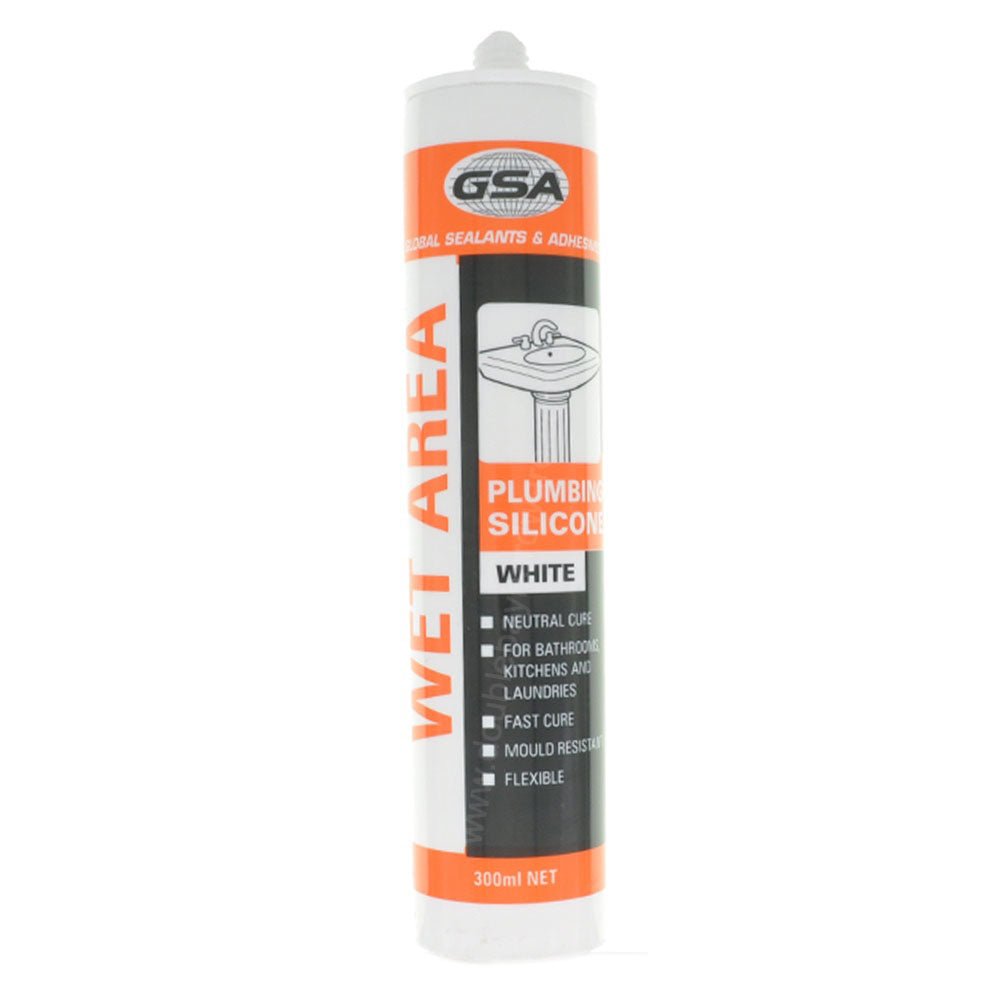 GSA Wet Area Plumbing Silicone White 300ml 6950W - Double Bay Hardware