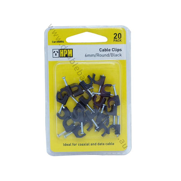 HPM Cable Clips 6mm Round Black For Coaxial and Data Cable DQ004