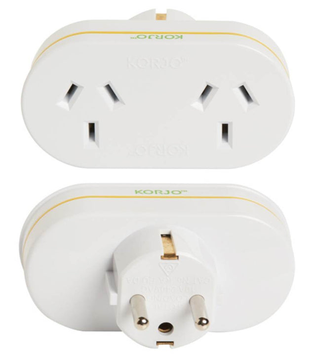 KORJO Travel Double Adaptor Use in Europe (NOT UK) KAEUDA - Double Bay Hardware