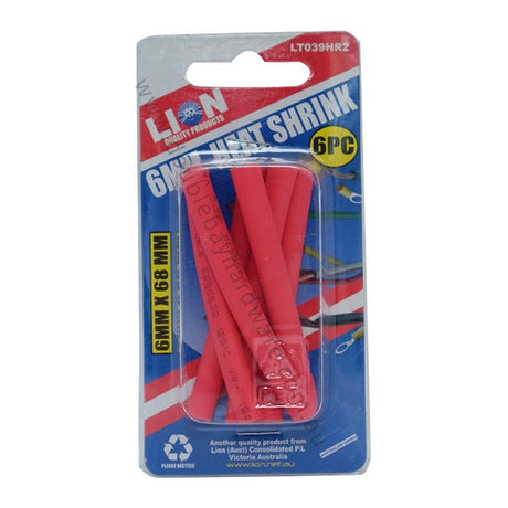 LION Heat Shrink Tubing 6mm X 68mm Red LT039HR2 - Double Bay Hardware