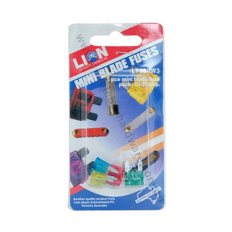 LION Mini Blade Fuse Pack 12V 10,15,20,25,30 amp LT039W3 - Double Bay Hardware