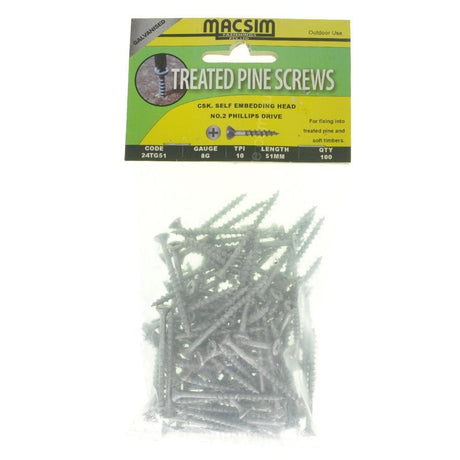 MACSIM 8G-10x51mm Countersunk TREATED PINE Screw Galvanised 24TG51 - Double Bay Hardware