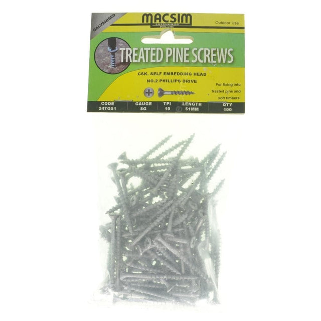 MACSIM 8G-10x51mm Countersunk TREATED PINE Screw Galvanised 24TG51 - Double Bay Hardware