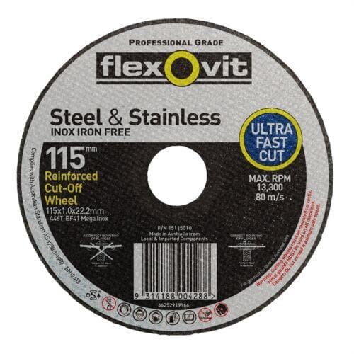 Pieces Flexovit 115x1.0x22.2mm Reinforced Metal Cutting Wheel - Double Bay Hardware