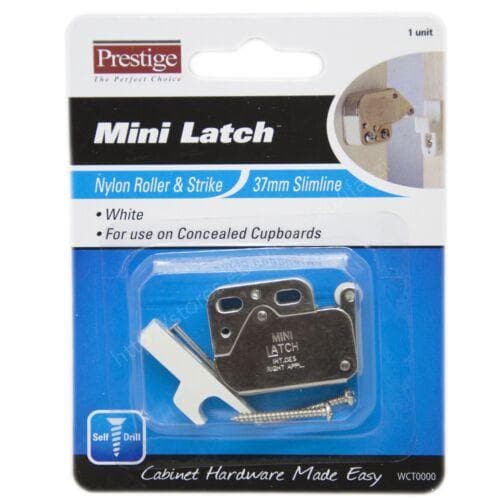 Prestige Mini Latch White Nylon Roller & Strike 37mm Slimline WCT0000 - Double Bay Hardware