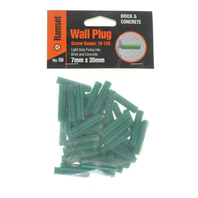 Ramset Wall Plug Green 7x35mm For 10-12 Gauge Screw WPG735/B50 - Double Bay Hardware