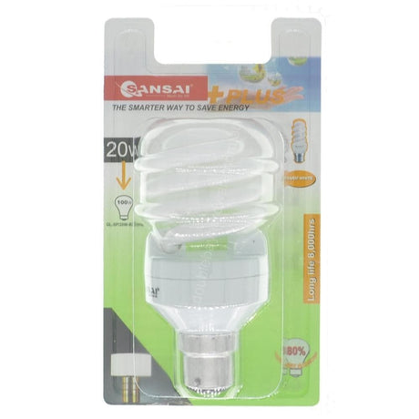 SANSAI Spira Energy Saving B22 20W(100W) 240V Warm White GL-SP/20W-B22WW - Double Bay Hardware