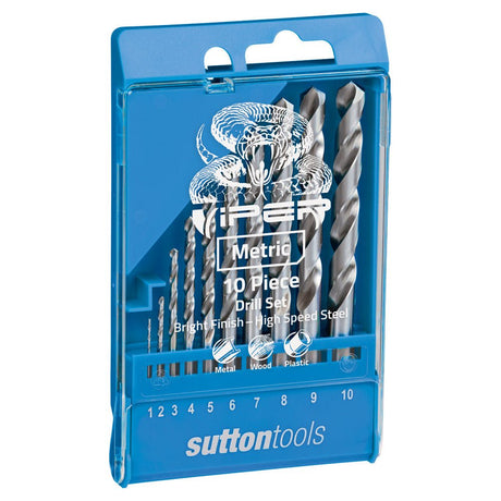 suttontools Viper Drill Set 10 Piece Metric D105SLV10M - Double Bay Hardware