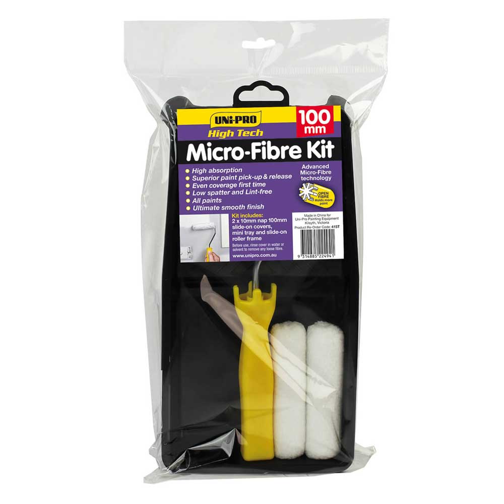 UNI-PRO 100mm Microfibre Roller Kit 10mm Nap 415T - Double Bay Hardware