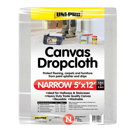 UNI-PRO Heavy Duty Canvas Drop Cloth 5'x12' 11205 - Double Bay Hardware