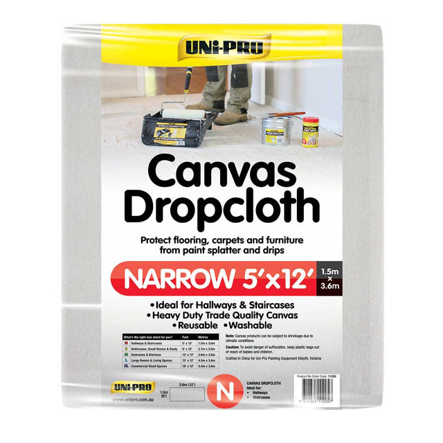 UNI-PRO Heavy Duty Canvas Drop Cloth 5'x12' 11205 - Double Bay Hardware